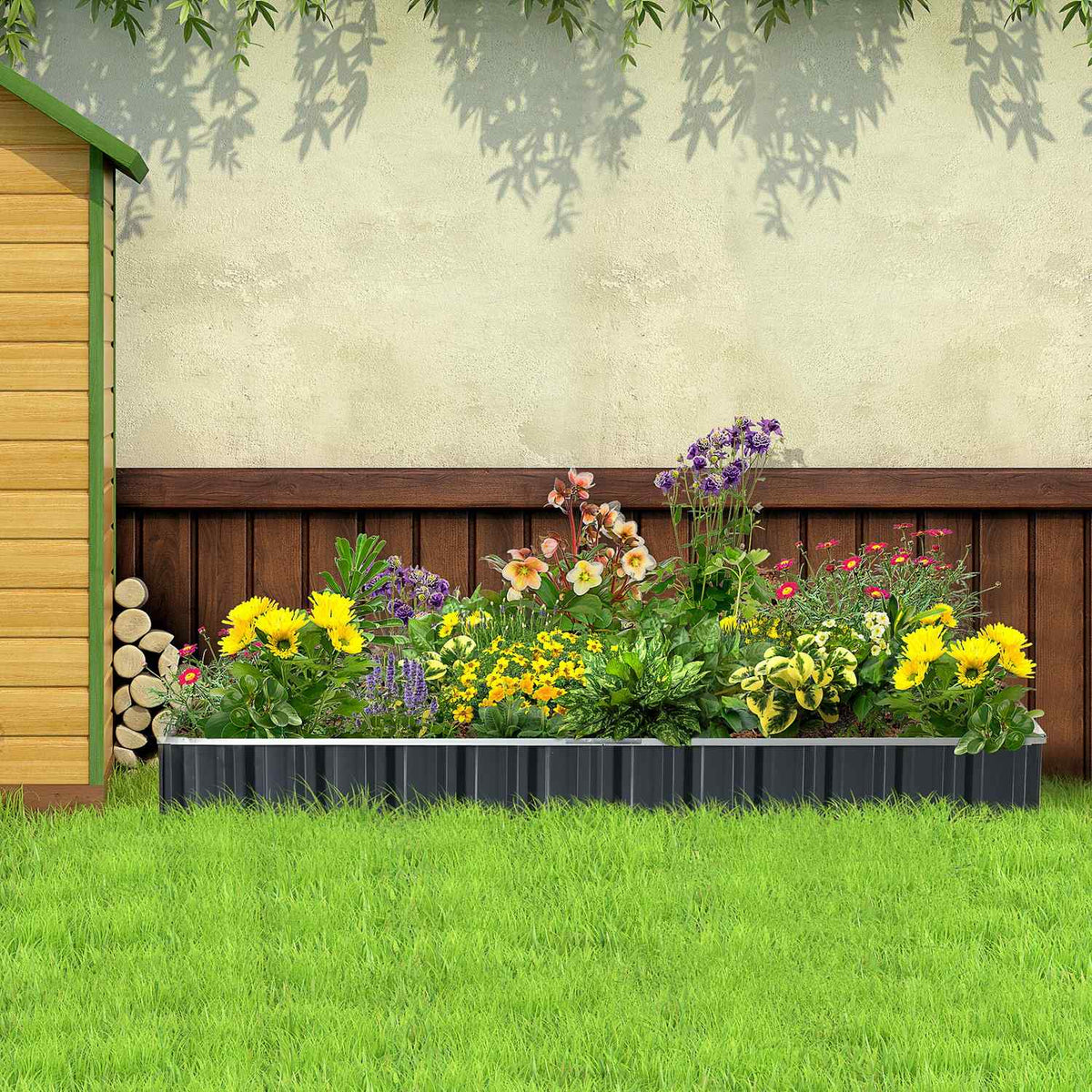 Diy Steel Raised Bed Garden Bed With T-Shape Plant Signs & Gloves, Dark Gray