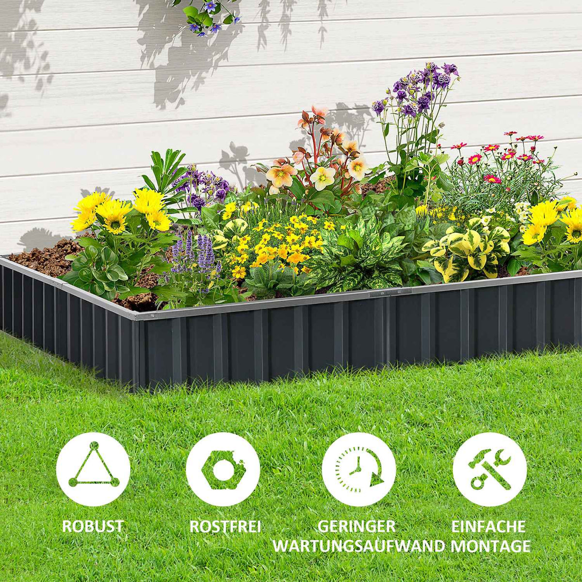 Diy Steel Raised Bed Garden Bed With T-Shape Plant Signs & Gloves, Dark Gray