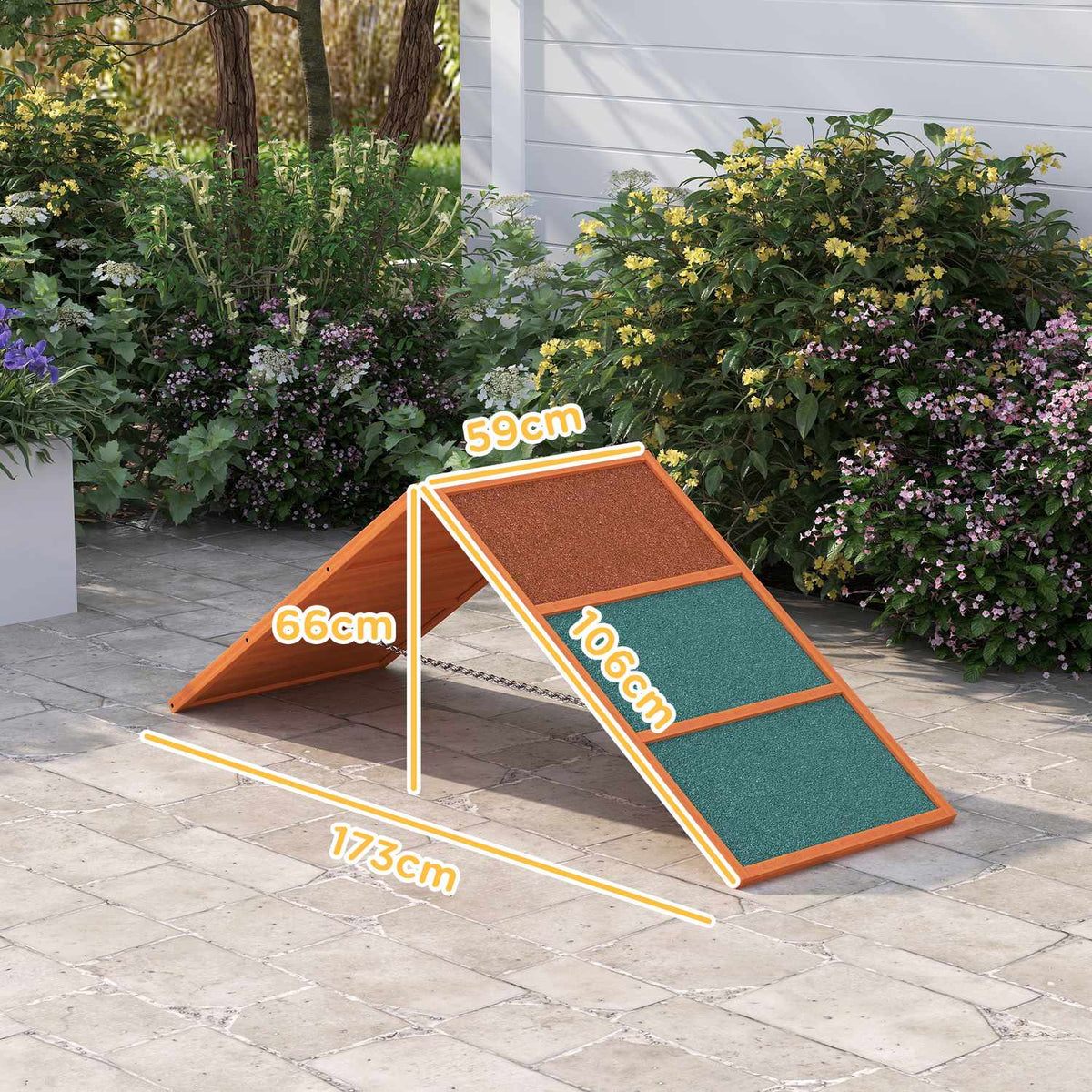 Dog Agility Bridge Agility Equipment for Dogs with Folding Bridge, Non-Slip Surface, Height-Adjustable Agility Device for Garden, 173 x 59 x 66 cm, Orange