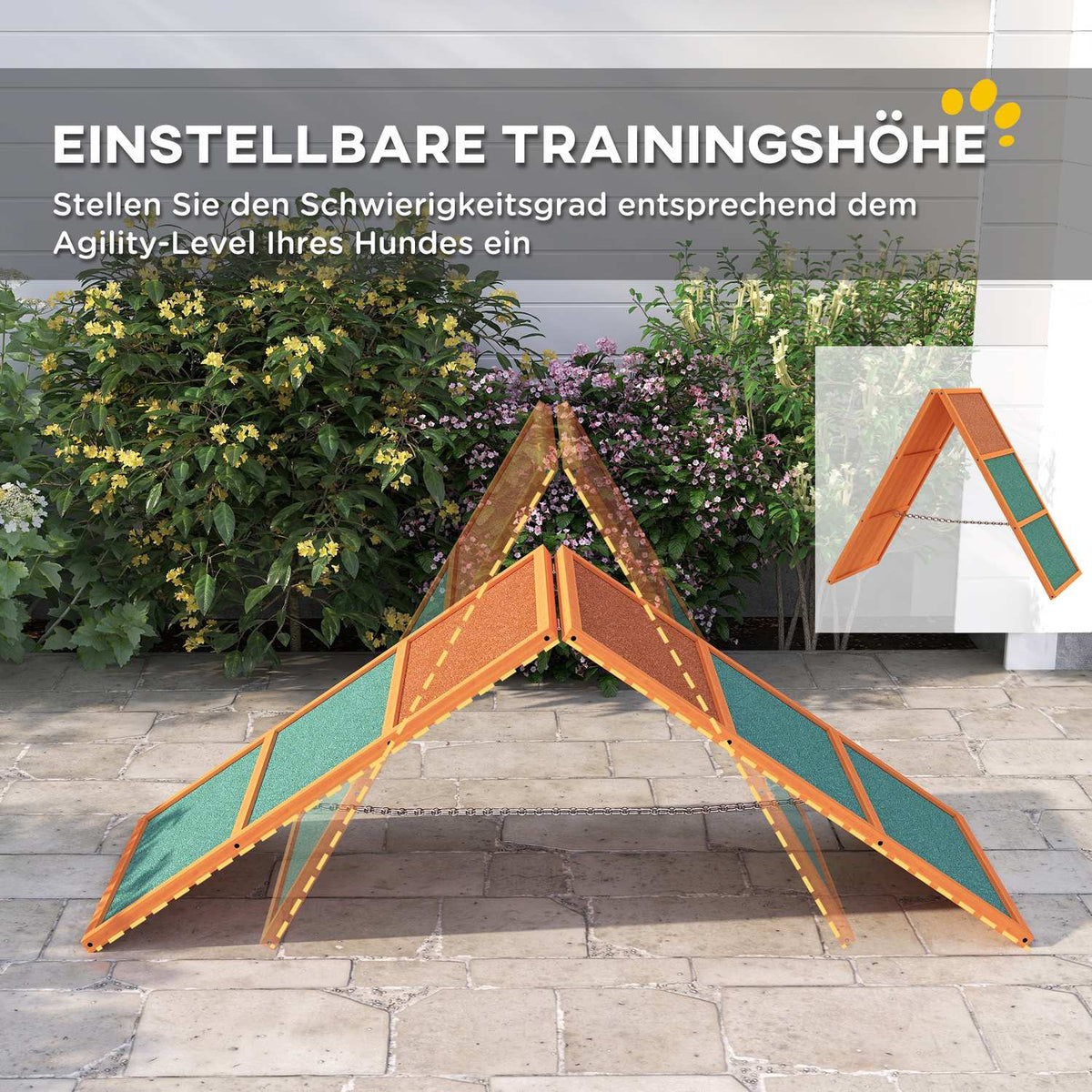 Dog Agility Bridge Agility Equipment for Dogs with Folding Bridge, Non-Slip Surface, Height-Adjustable Agility Device for Garden, 173 x 59 x 66 cm, Orange