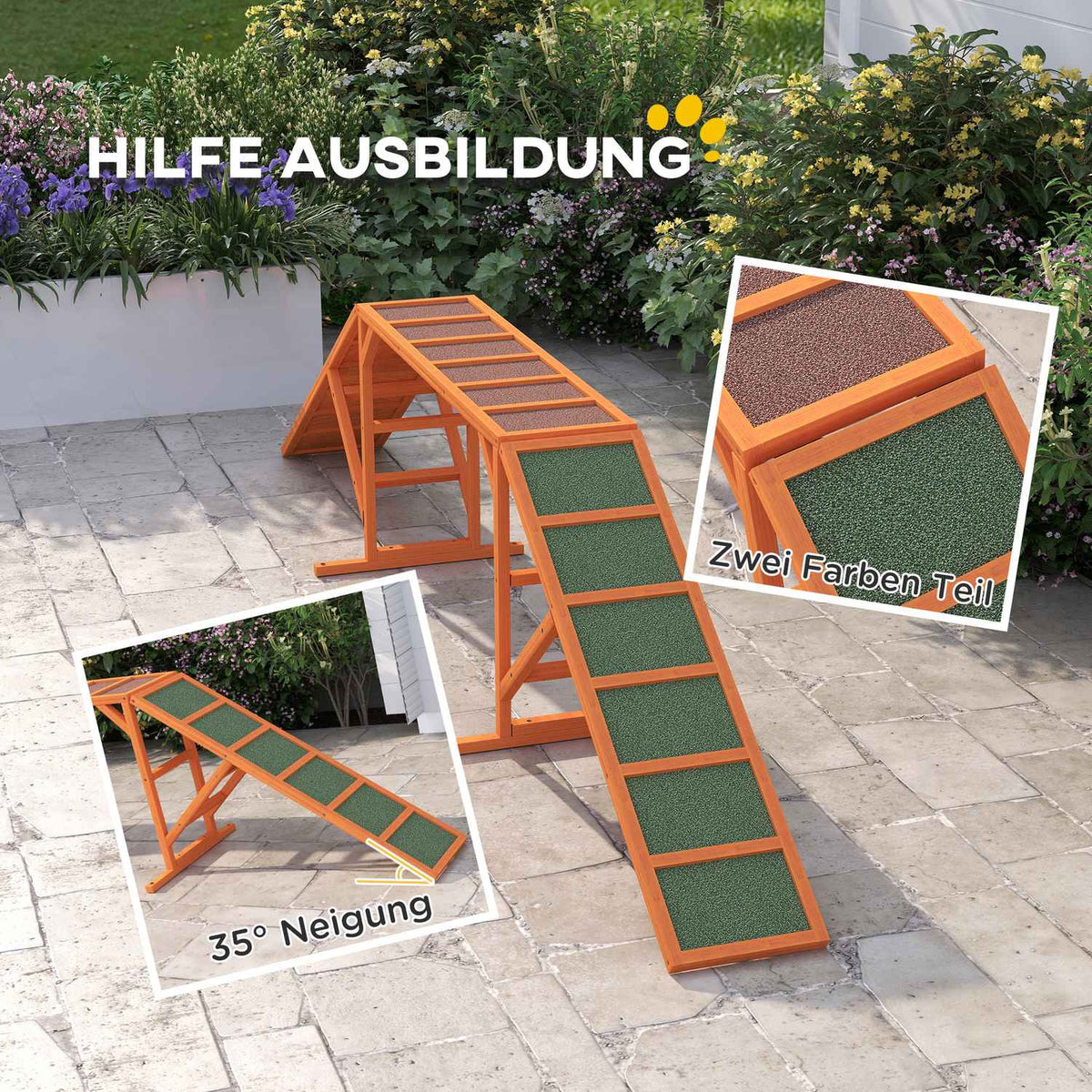 Dog Agility Bridge Agility Equipment for Dogs with Safety Bar, Non-Slip Surface Agility Device for Garden, 325 x 55 x 69 cm, Orange
