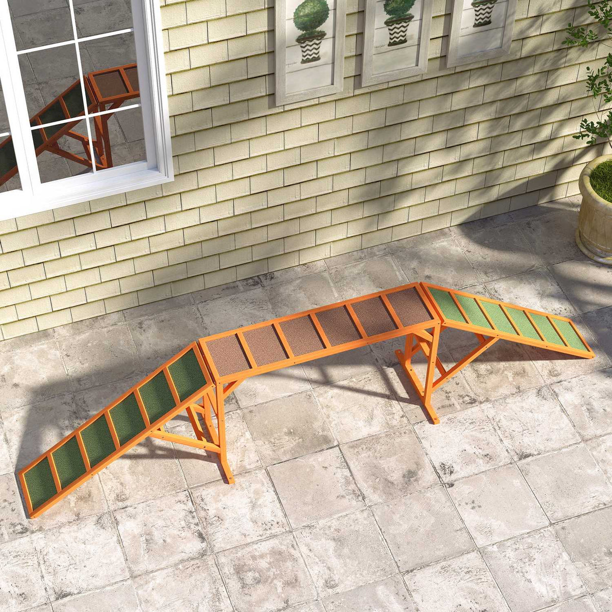 Dog Agility Bridge Agility Equipment for Dogs with Safety Bar, Non-Slip Surface Agility Device for Garden, 325 x 55 x 69 cm, Orange