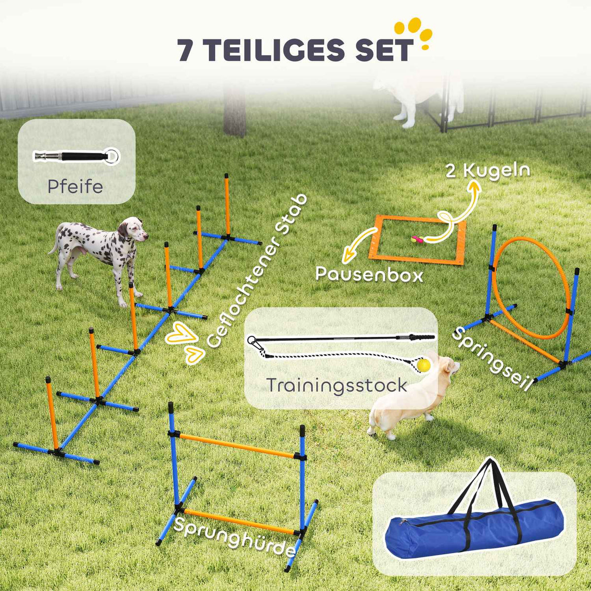 Dog Agility Set 9 Pieces Agility Equipment for Dog Training Hurdle Set with Slalom Poles Jump Hoop 2 Balls Height Adjustable Hurdles Coordination Training for Games Training