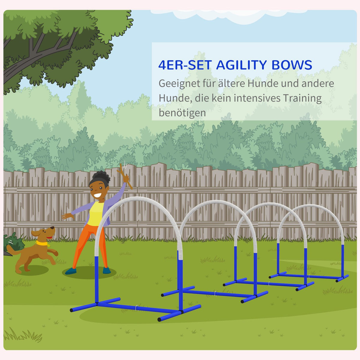 Dog Agility Set of 4, 88 x 64 x 95 cm, with 4 Bows, Carry Bag, Portable, for Older or Very Young Dogs, PE, ABS, White