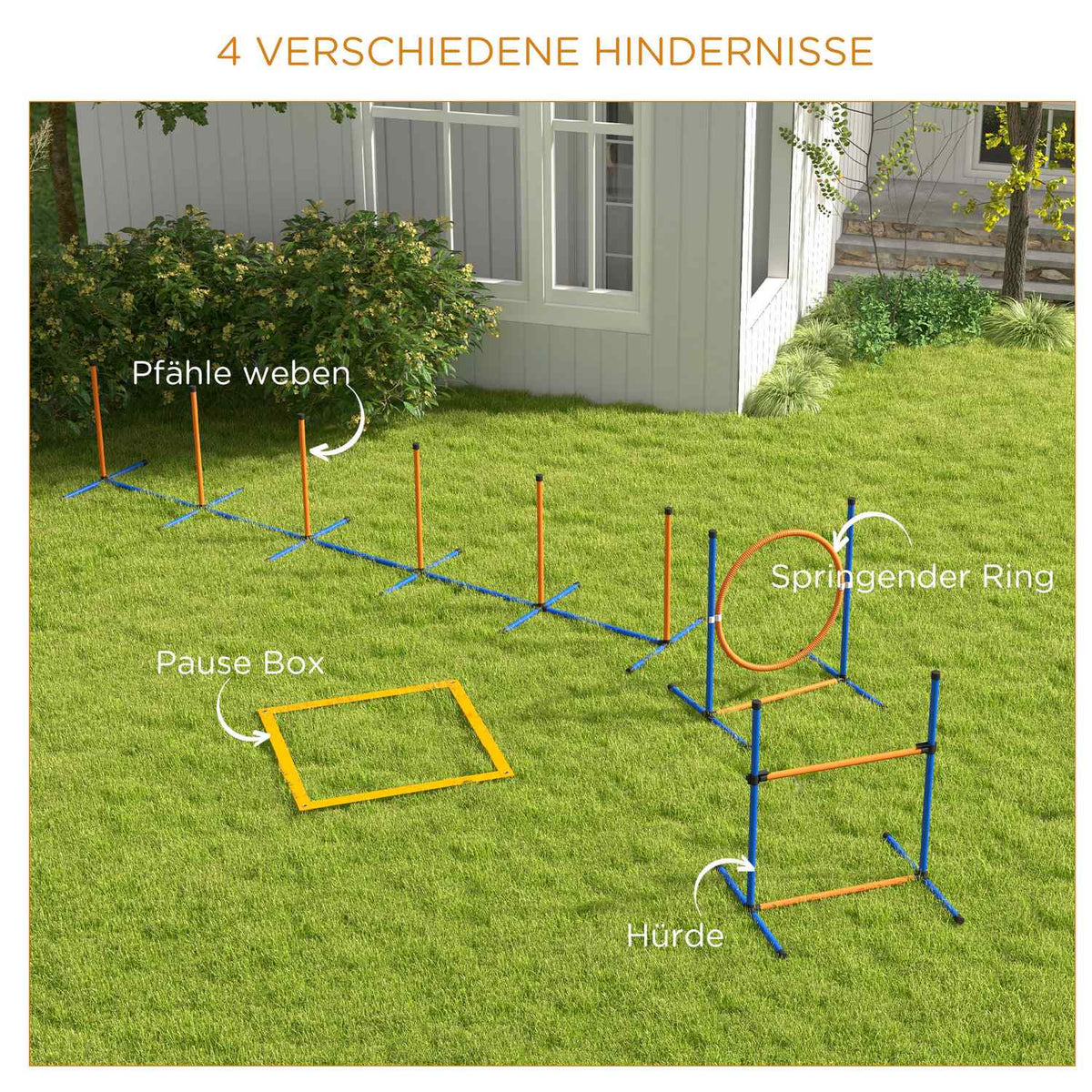 Dog Agility Set, set of 4 dog training with height-adjustable agility hurdles, braided poles, break box, jumping ring, hurdle set