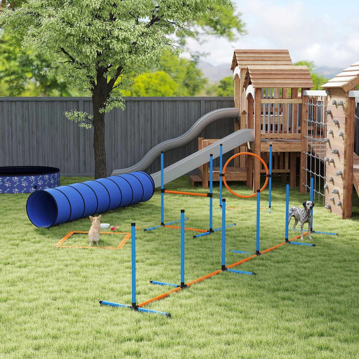 Dog Agility Training Set, 8-Piece with Tunnel & Hurdles