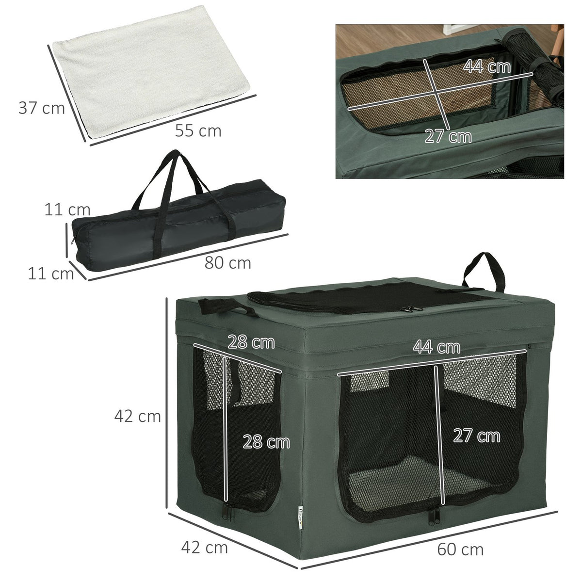 Dog Bag, Dog Box With Mesh Window, Cat Transport Box With Cushion, Oxford, Gray, For Dogs Up To 4 Kg