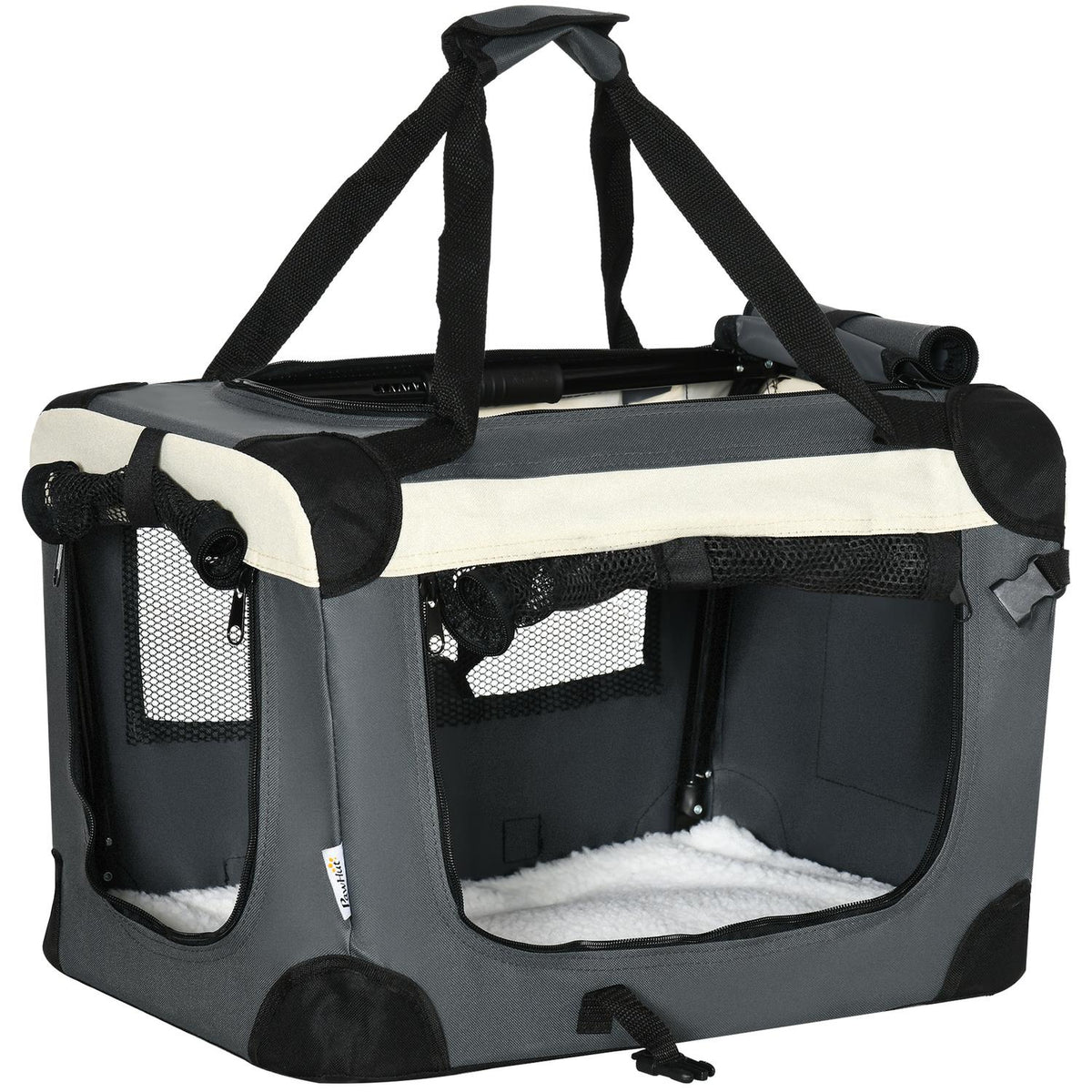 Dog Bag Transport Bag Foldable Dog Box With Cushion For Small Dogs Outdoor Oxford Fabric Gray + Black 50.5 X 33.5 X 35 Cm