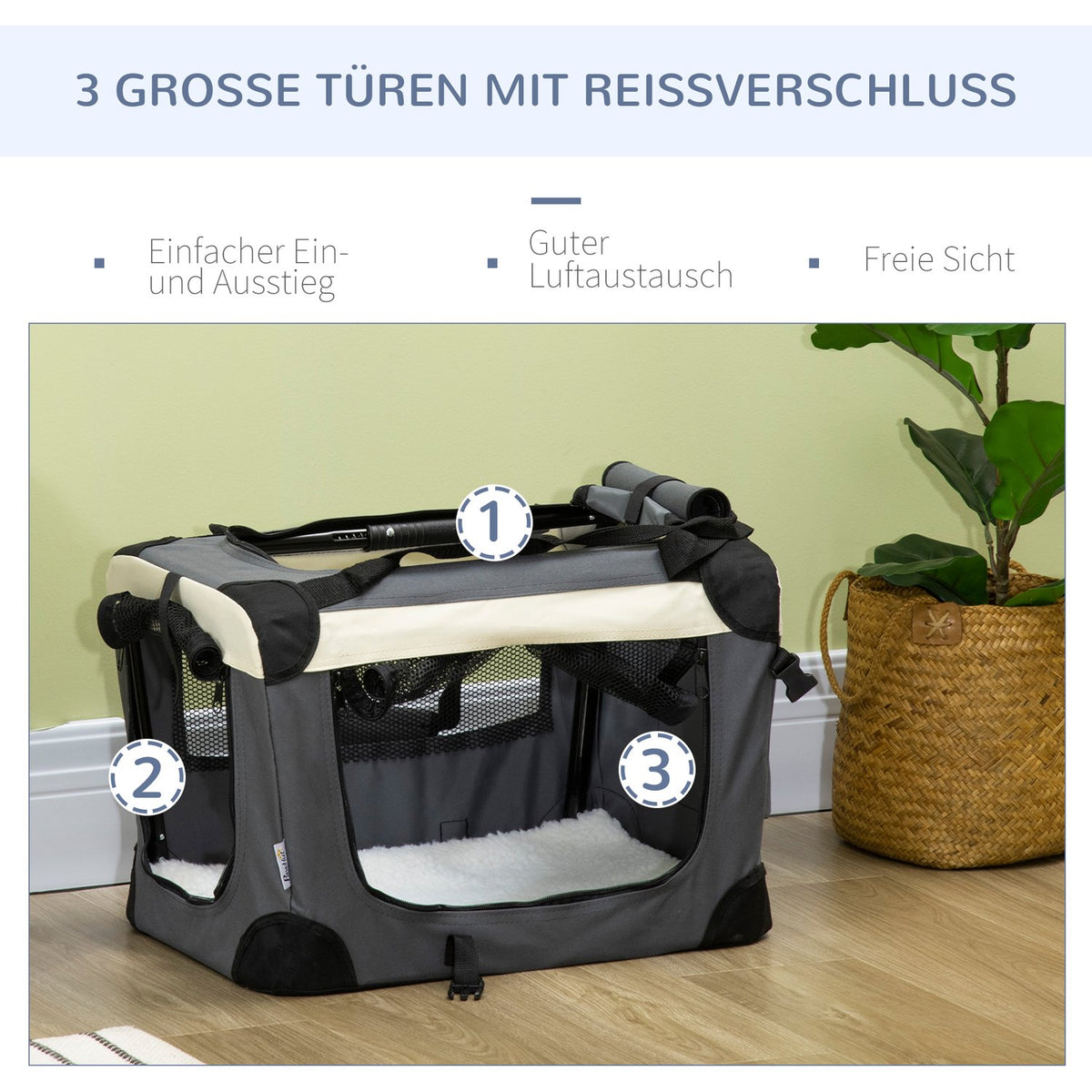 Dog Bag Transport Bag Foldable Dog Box With Cushion For Small Dogs Outdoor Oxford Fabric Gray + Black 50.5 X 33.5 X 35 Cm