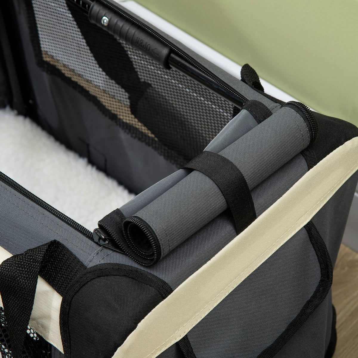 Dog Bag Transport Bag Foldable Dog Box With Cushion For Small Dogs Outdoor Oxford Fabric Gray + Black 50.5 X 33.5 X 35 Cm