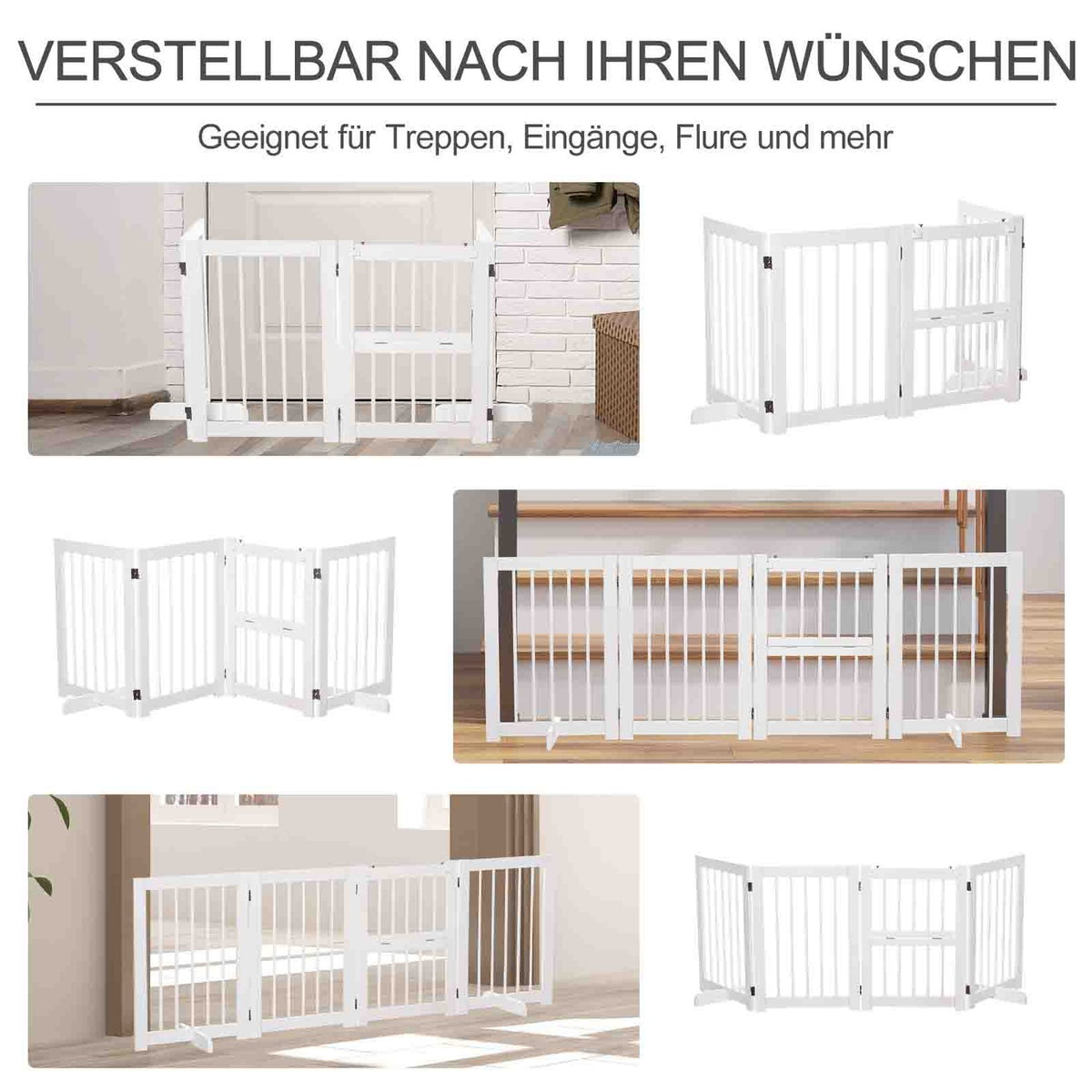 Dog Barrier Door Safety Gate 2 Support Feet Foldable Protective Gate Pack Of 4 Pine White 215X38X75Cm