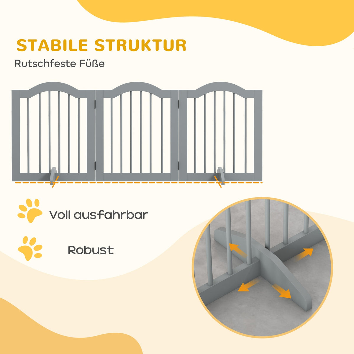 Dog Barrier Gate, 3-Piece, 154.5 x 61 cm, Foldable Dog Gate with Door, Door Gate with 2 Support Feet, Freestanding Stair Gate for Kitchen, Hallway, Light Gray |