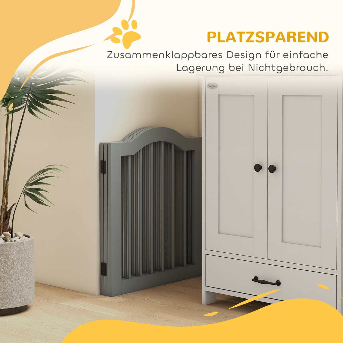 Dog Barrier Gate, 3-Piece, 154.5 x 61 cm, Foldable Dog Gate with Door, Door Gate with 2 Support Feet, Freestanding Stair Gate for Kitchen, Hallway, Light Gray |