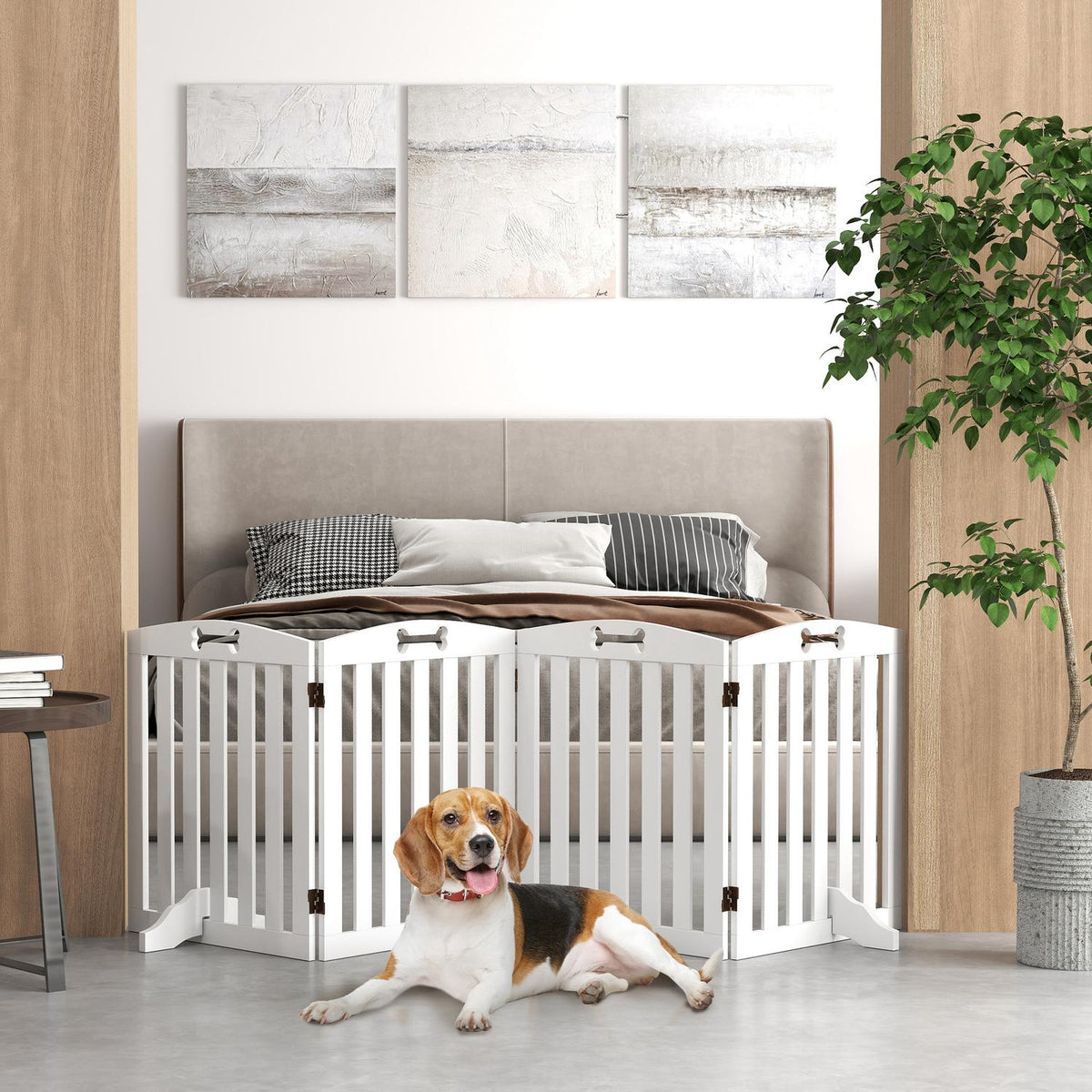 Dog Barrier Gate, 4-Piece, 207.5 x 61 cm, Foldable Door Gate with 2 Support Feet, Freestanding Dog Gate, Stair Gate for Medium Dogs, for Hallway, Stairs, White