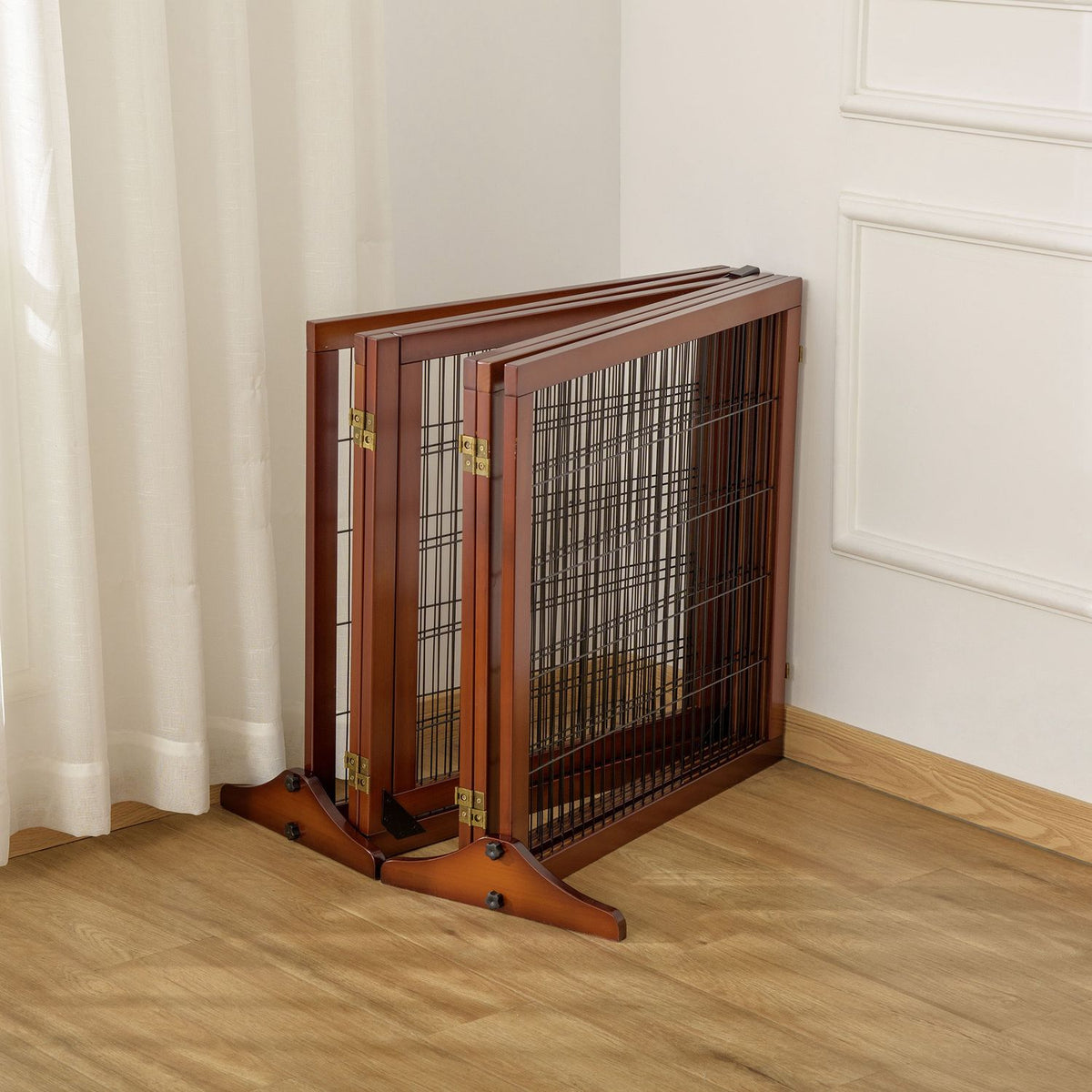 Dog Barrier Gate, 6 Pieces, 432 x 70 cm, Foldable Door Gate with 2 Support Feet, Freestanding Dog Gate, Stair Gate for Medium Dogs, for Hallway, Stairs, Coffee