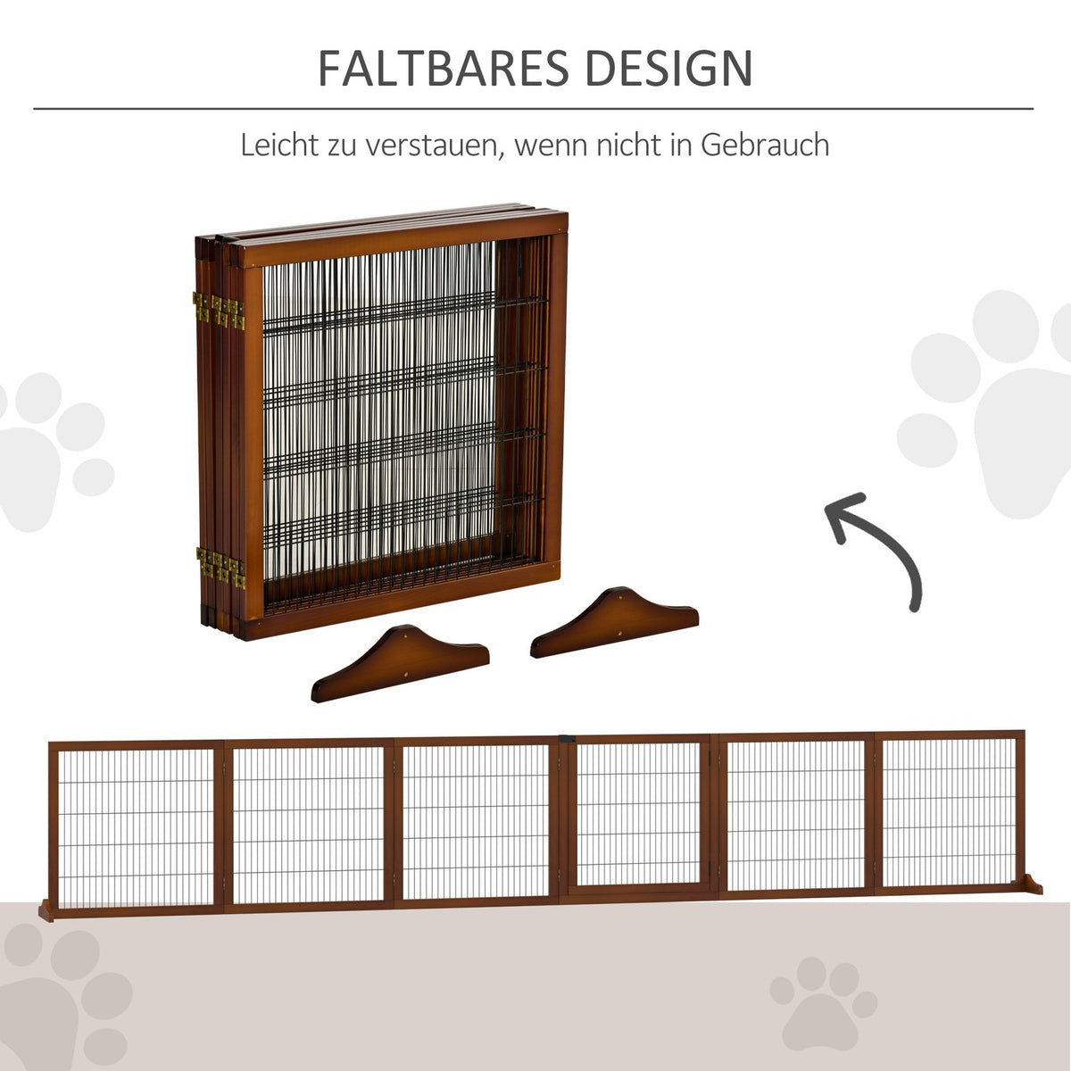 Dog Barrier Gate, 6 Pieces, 432 x 70 cm, Foldable Door Gate with 2 Support Feet, Freestanding Dog Gate, Stair Gate for Medium Dogs, for Hallway, Stairs, Coffee