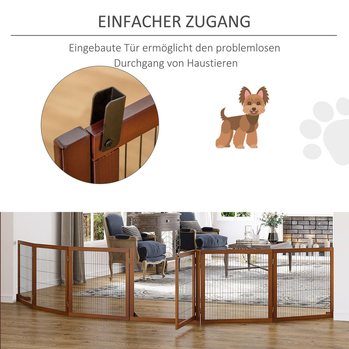 Dog Barrier Gate, 6 Pieces, 432 x 70 cm, Foldable Door Gate with 2 Support Feet, Freestanding Dog Gate, Stair Gate for Medium Dogs, for Hallway, Stairs, Coffee