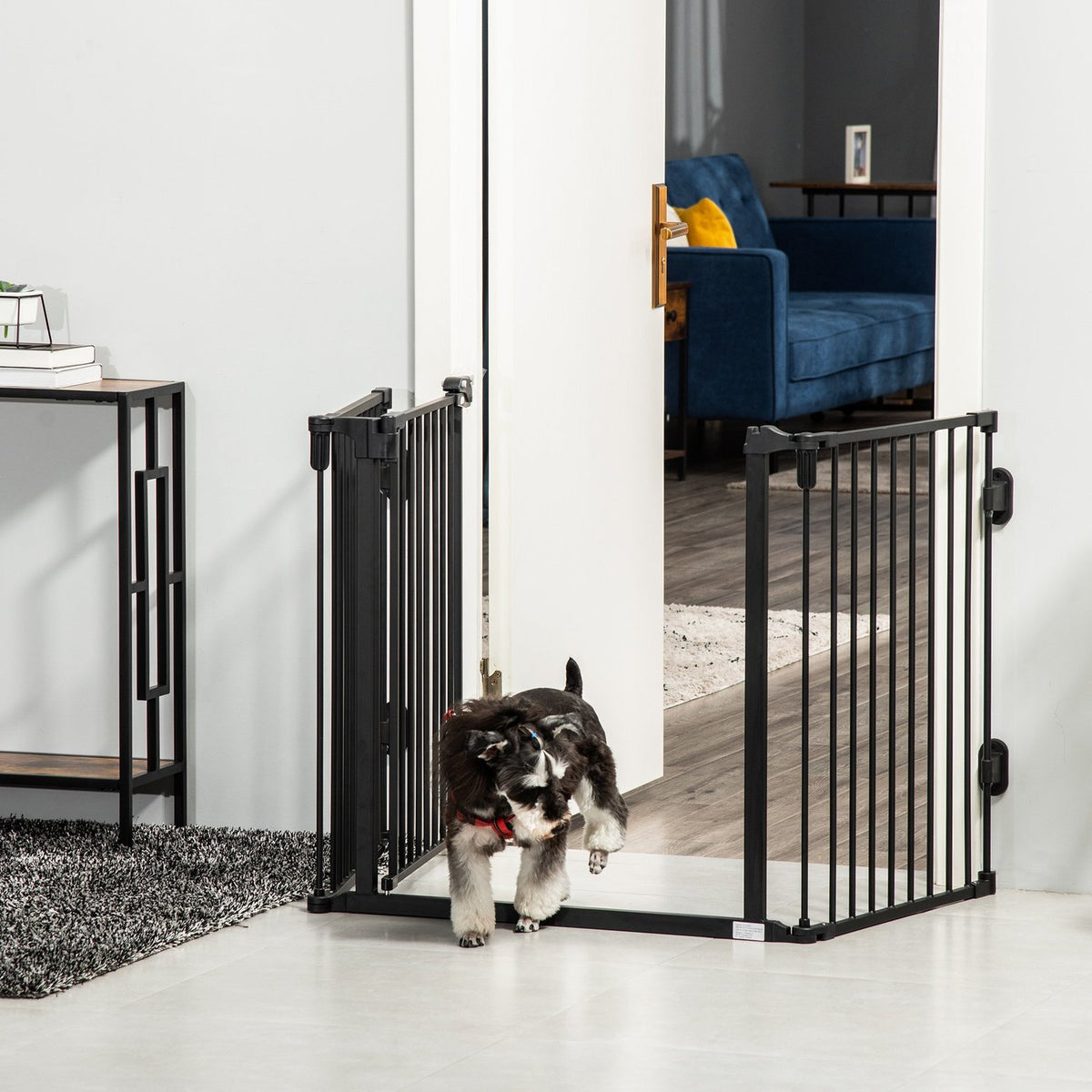 Dog Barrier With Automatic Door Adjustable, Foldable, 3 Panels, 202.5X76Cm