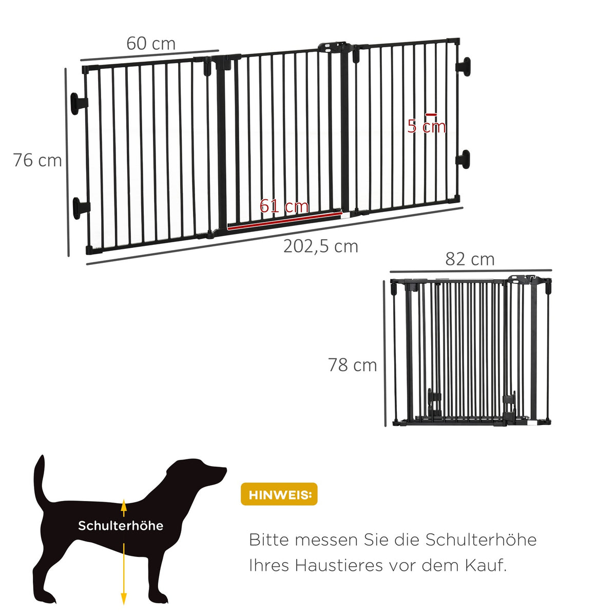 Dog Barrier With Automatic Door Adjustable, Foldable, 3 Panels, 202.5X76Cm