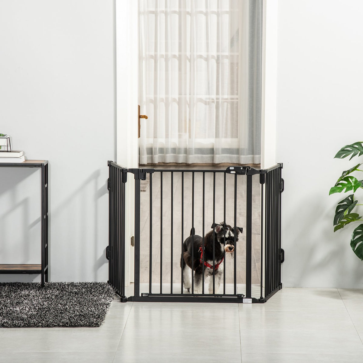 Dog Barrier With Automatic Door Adjustable, Foldable, 3 Panels, 202.5X76Cm