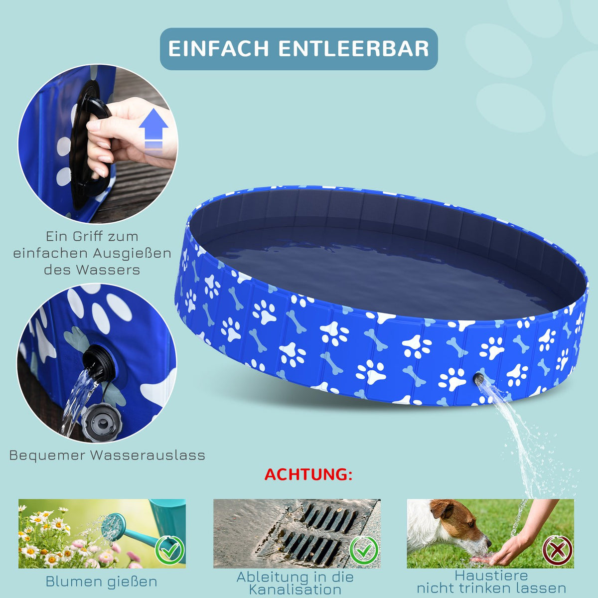 Dog Bathtub Foldable Dog Pool, Bathtub & Swimming Pool, Water Basin For Dogs And Cats, Ø160X30H Cm