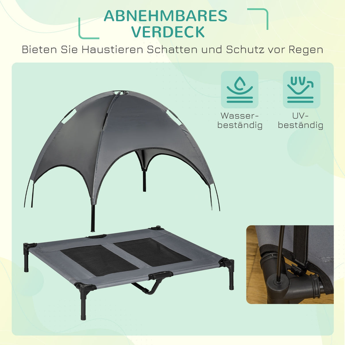 Dog Bed Canopy Breathable Taffeta Fabric Gray 92X76X90Cm