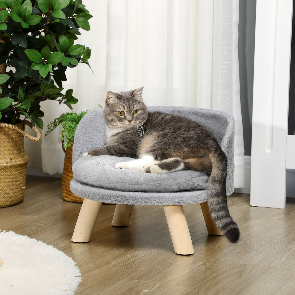 Dog Bed Cat Bed, Dog Sofa With Non-Slip Wooden Feet & Cushion, Indoor, Gray, 40.5X40.5X33Cm