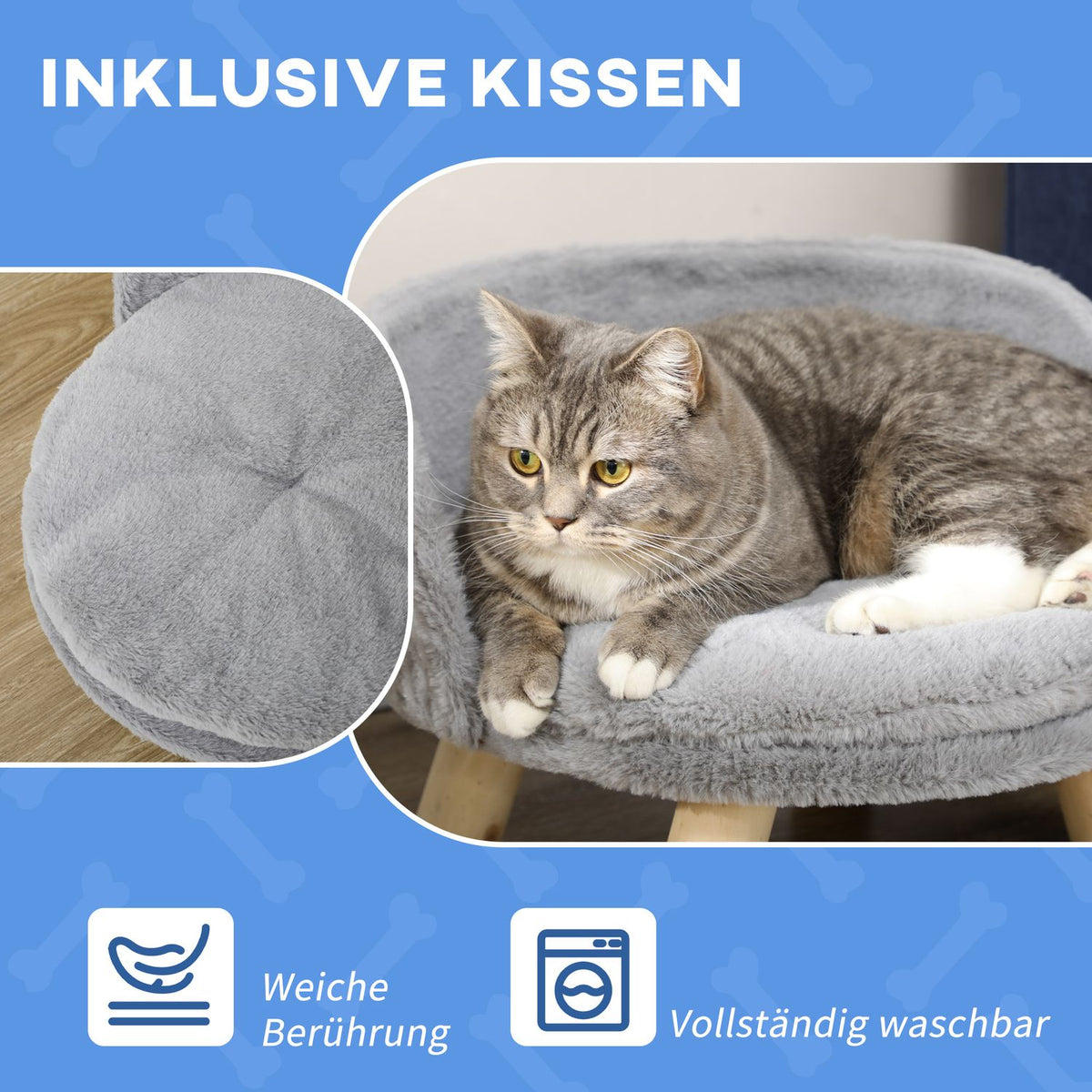 Dog Bed Cat Bed, Dog Sofa With Non-Slip Wooden Feet & Cushion, Indoor, Gray, 40.5X40.5X33Cm