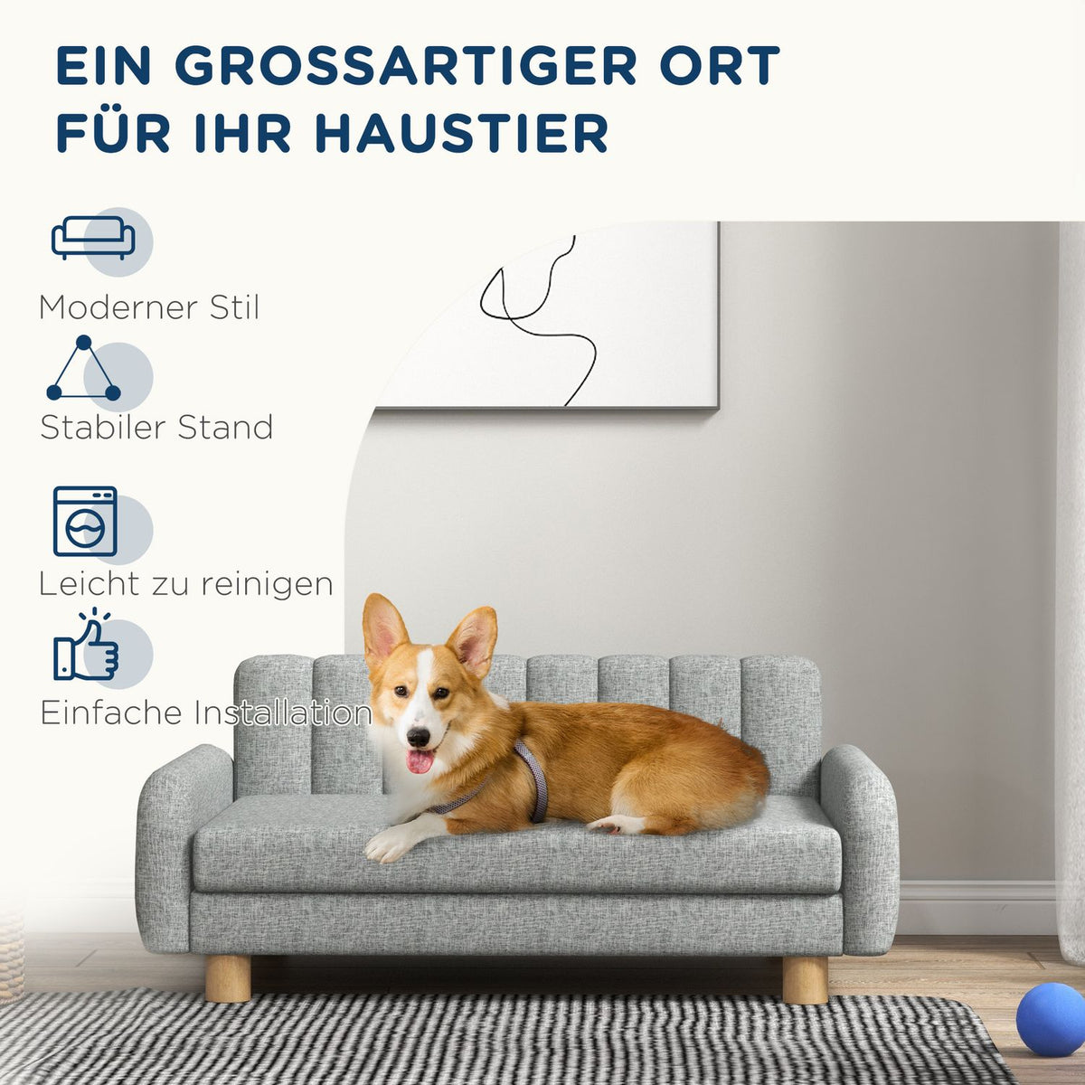 Dog Bed Comfortable Elevated Dog Chair with Soft Cushion Pet Sofa for Medium Dogs Imitation Linen Gray