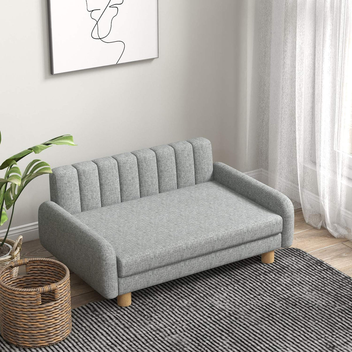 Dog Bed Comfortable Elevated Dog Chair with Soft Cushion Pet Sofa for Medium Dogs Imitation Linen Gray