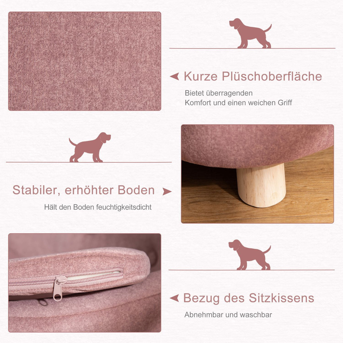 Dog Bed Dog Sofa Dog Couch Dog Mat With Cushion Back Pocket Plush Foam Pine Wood Pink 70 X 47 X 30 Cm