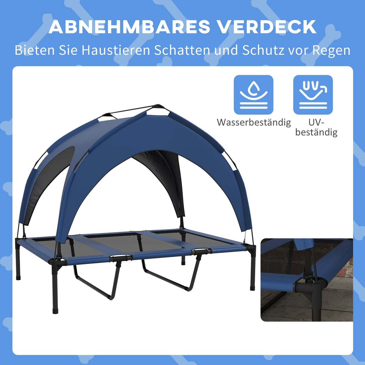 Dog Bed Elevated Outdoor Pet Bed With Canopy, Breathable, Ideal For Large Dogs, Dark Blue Oxford, 106X76X94Cm