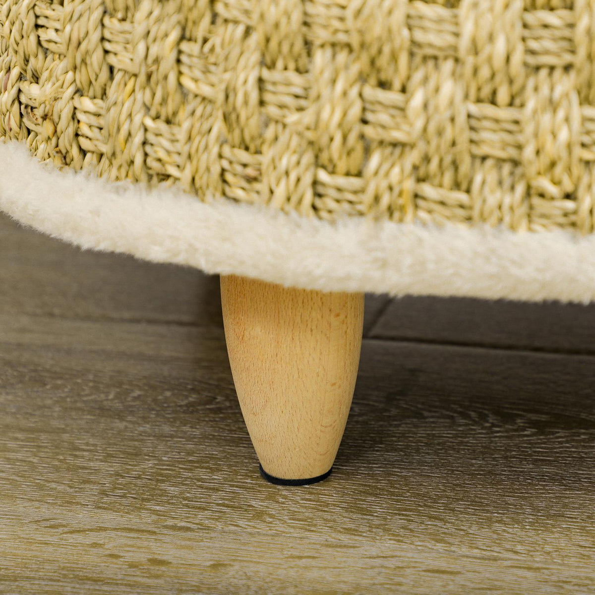 Dog Bed Elevated Pet Bed With Washable Cushion, Seagrass Rope And Wooden Legs, Round, Beige+Khaki, 48X48X24.5Cm