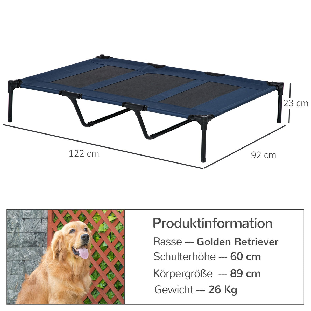 Dog Bed Outdoor Dog Lounger Cat Bed Metal Oxford Fabric Dark Blue 122X92X23Cm