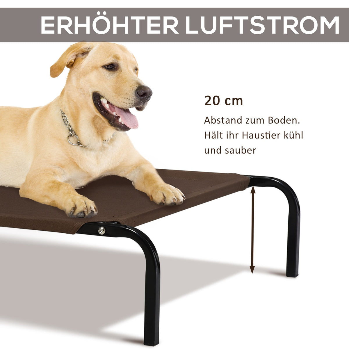 Dog Bed Outdoor Dog Lounger Cat Bed With Mesh Pet Bed Sleeping Place Metal Oxford Fabric Coffee 130 X 80 X 20 Cm