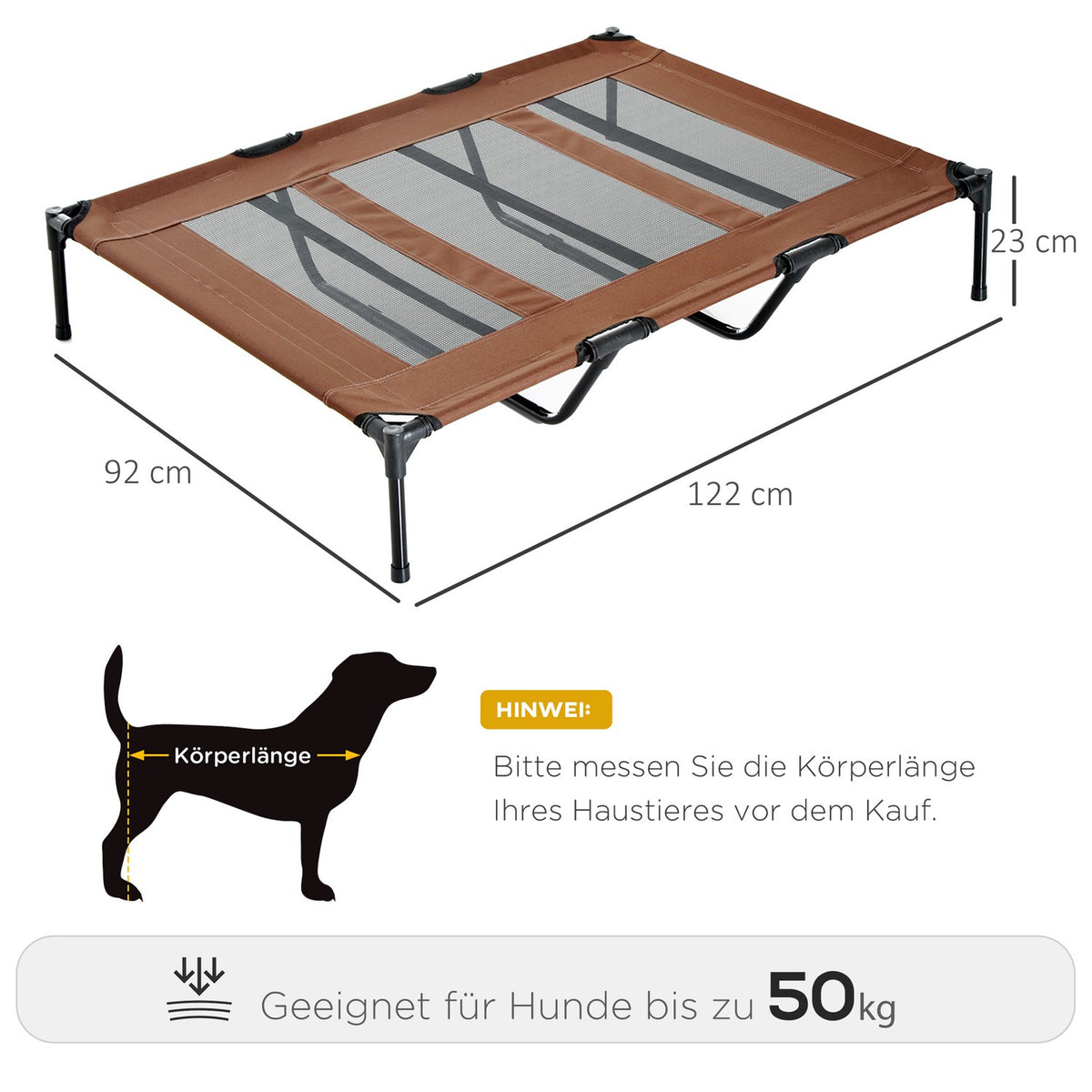 Dog Bed Outdoor Dog Lounger Outdoor Cat Bed Pet Bed Sleeping Place Metal Oxford Fabric Coffee Brown 122 X 92 X 23 Cm