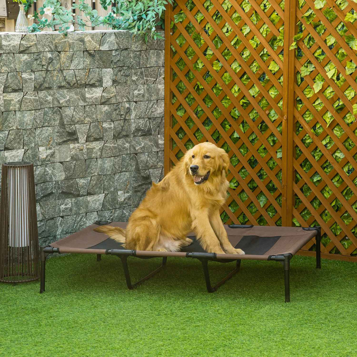 Dog Bed Outdoor Dog Lounger Outdoor Cat Bed Pet Bed Sleeping Place Metal Oxford Fabric Coffee Brown 122 X 92 X 23 Cm
