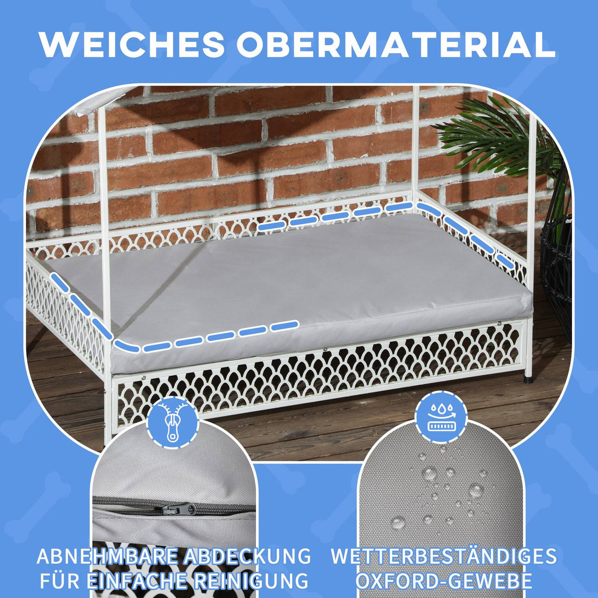 Dog Bed With Canopy Elevated Pet Bed, Dog Lounger With Cushion, Oxford, Steel, 88X50X78Cm, Grey