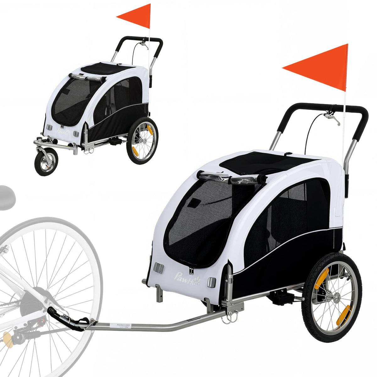 Dog Bike Trailer-Stroller, 2-in-1, Up To 20 kg, White