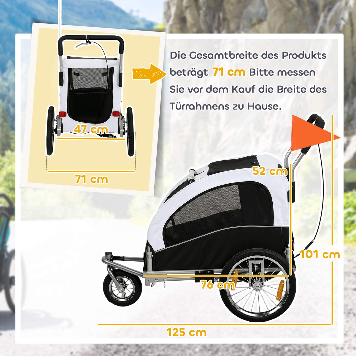 Dog Bike Trailer-Stroller, 2-in-1, Up To 20 kg, White