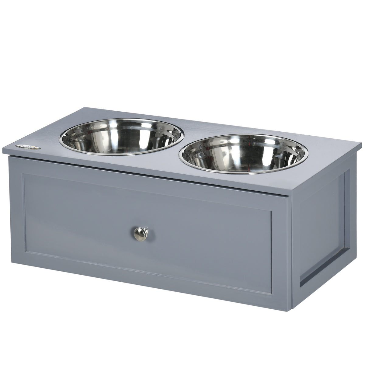 Dog Bowl Drawer Stainless Steel Double Bowl Medium Dog Gray Feeding Station
