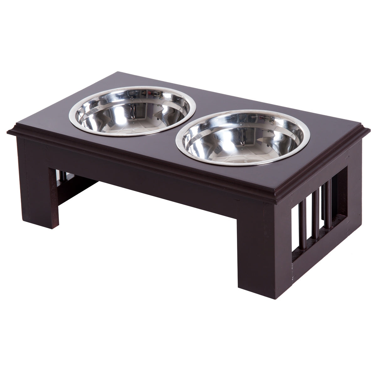 Dog Bowl Set Of 2 Stainless Steel Food Bowls, Raised Cat Bowl, Mdf, Easy Care, Coffee, 44X24X15Cm