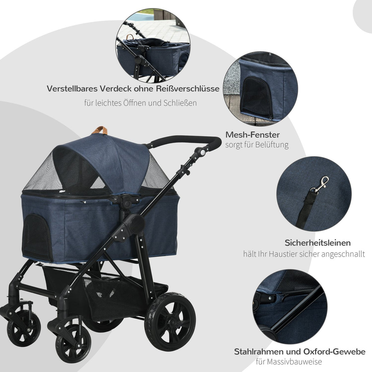 Dog Buggy 2 In 1 Dog Stroller Transport Bag, Folding Cat Stroller, Dog Box, Cat Buggy With Mesh Window, Up To 10 Kg, Oxford, Dark Blue