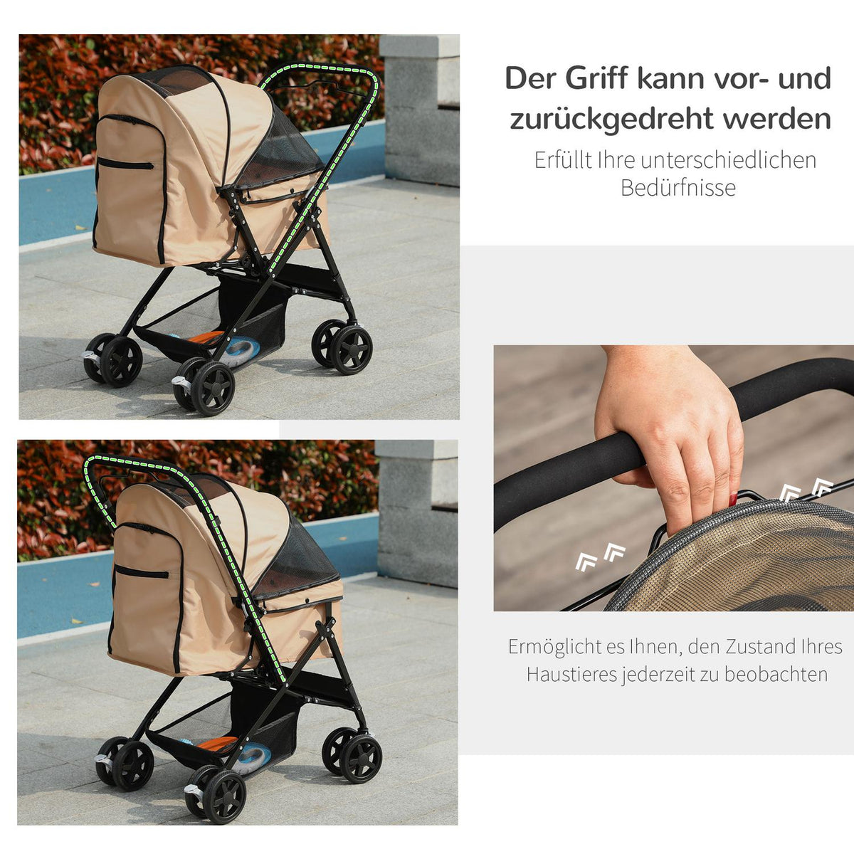 Dog Buggy Dog Cart Buggy For Small Dogs And Cats Pet Cart Cat Buggy Oxford Light Brown 76.5 X 52 X 95 Cm