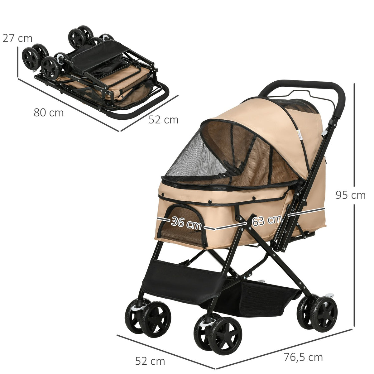 Dog Buggy Dog Cart Buggy For Small Dogs And Cats Pet Cart Cat Buggy Oxford Light Brown 76.5 X 52 X 95 Cm