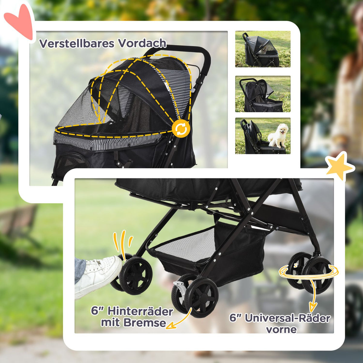 Dog Buggy Dog Cart Buggy for Small Dogs and Cats Pet Cart Pet Stroller Cat Buggy Oxford Black 76.5 x 52 x 95 cm