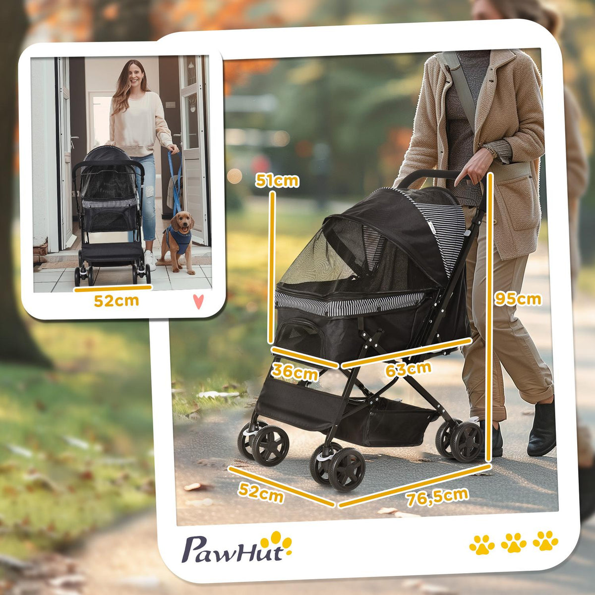 Dog Buggy Dog Cart Buggy for Small Dogs and Cats Pet Cart Pet Stroller Cat Buggy Oxford Black 76.5 x 52 x 95 cm