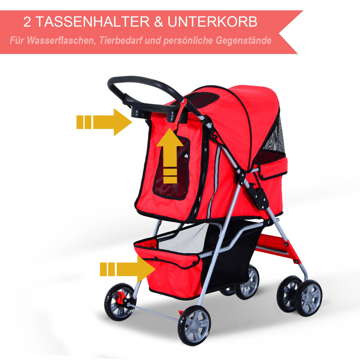 Dog Buggy Dog Cart In Red, Dog Pram Buggy Stroller Jogger Trailer, Lightweight & Foldable