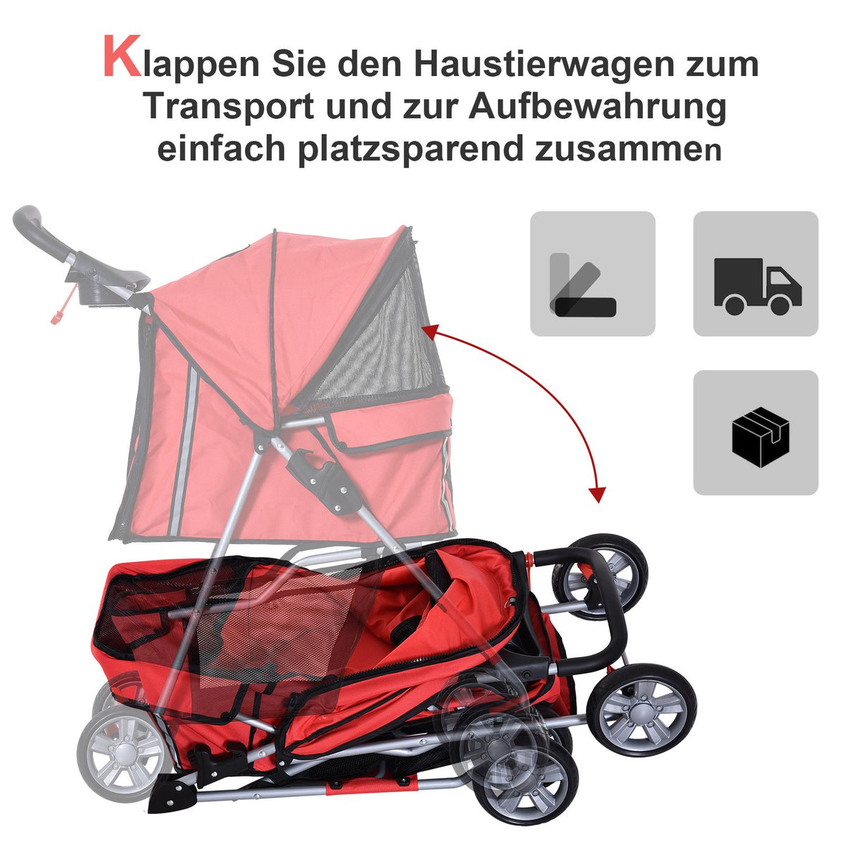 Dog Buggy Dog Cart In Red, Dog Pram Buggy Stroller Jogger Trailer, Lightweight & Foldable
