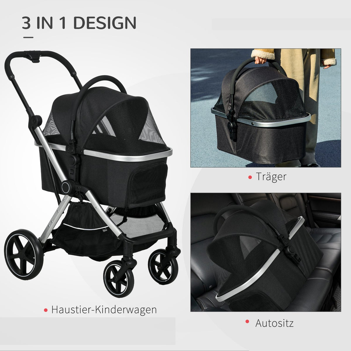 Dog Buggy Dog Cart With Rain Cover Pet Cart Cat Buggy With Safety Leashes Buggy For Small Dogs Oxford Black 84 X 58 X 110 Cm